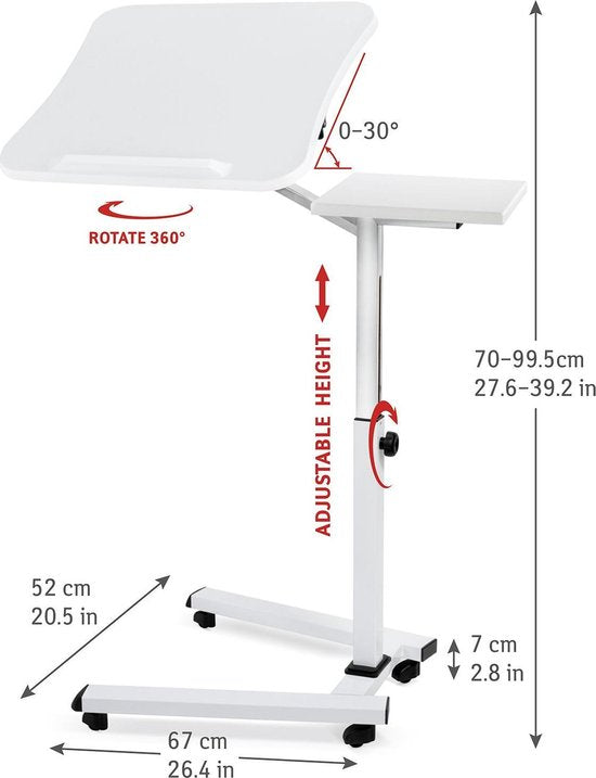 Table d'ordinateur portable réglable Tatkraft LIKE sur roulettes - Blanc