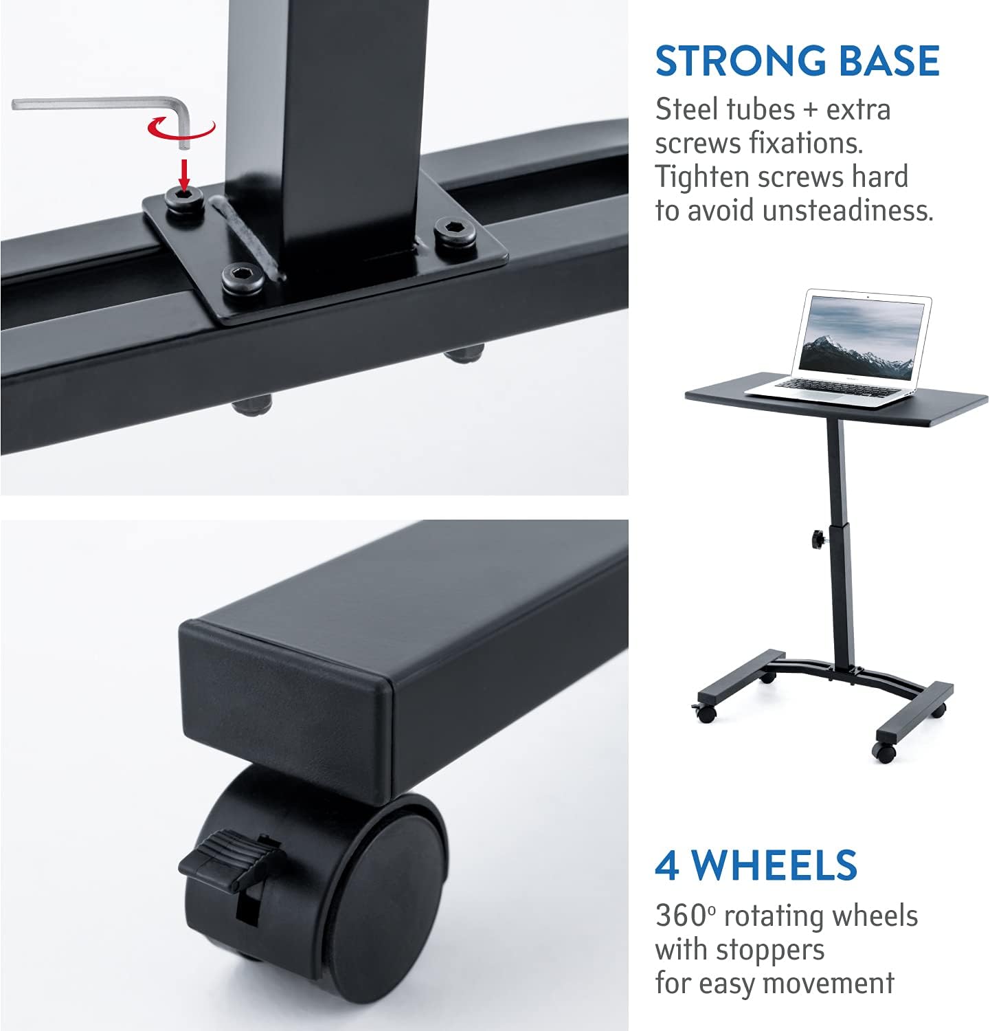 TATKRAFT Dream - Bureau mobile réglable pour ordinateur portable avec roulettes verrouillables