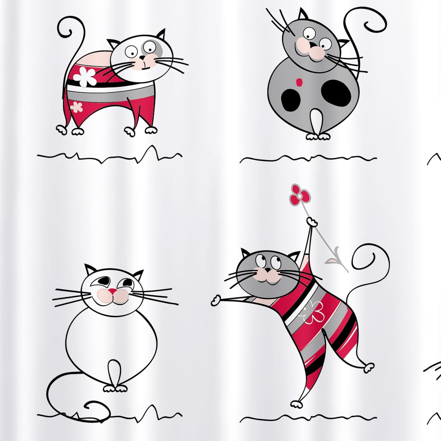 Tatkraft Funny cat - Douchegordijn, polyester stof, badkamergordijn met 12 gordijnringen, 180 x 180 cm, 2