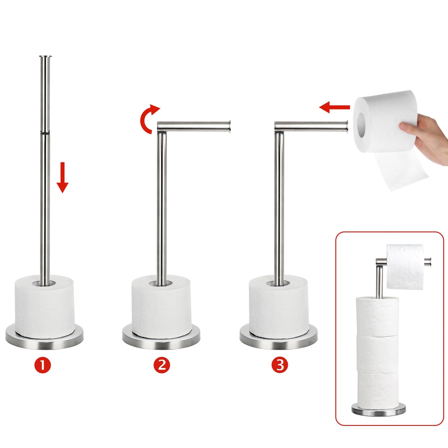 Tatkraft KIARA - Luxe RVS Toiletpapier Houder Vrijstaand - Reserverolhouder Stainless Steel - WC Rol Houder - Closetrolhouder - 3+1 Rollen, 2