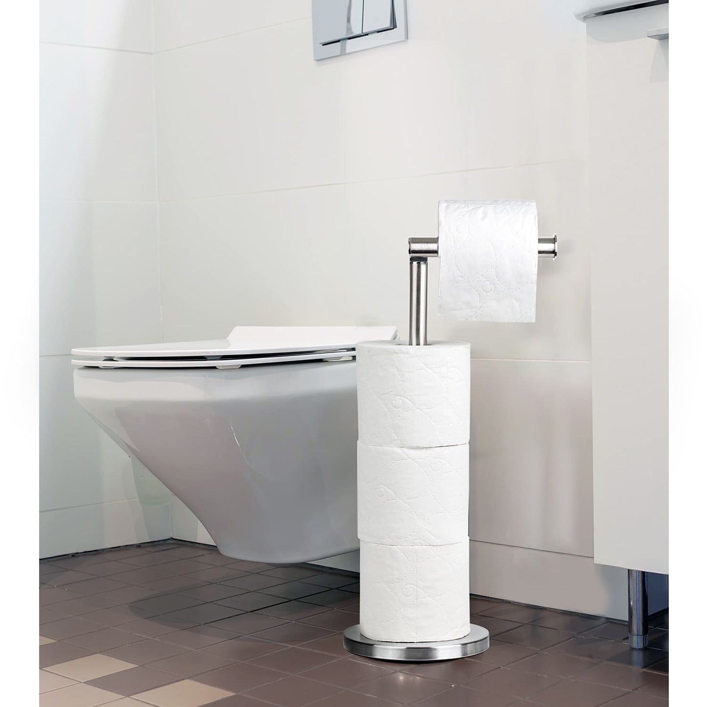 Tatkraft KIARA - Luxe RVS Toiletpapier Houder Vrijstaand - Reserverolhouder Stainless Steel - WC Rol Houder - Closetrolhouder - 3+1 Rollen, 5