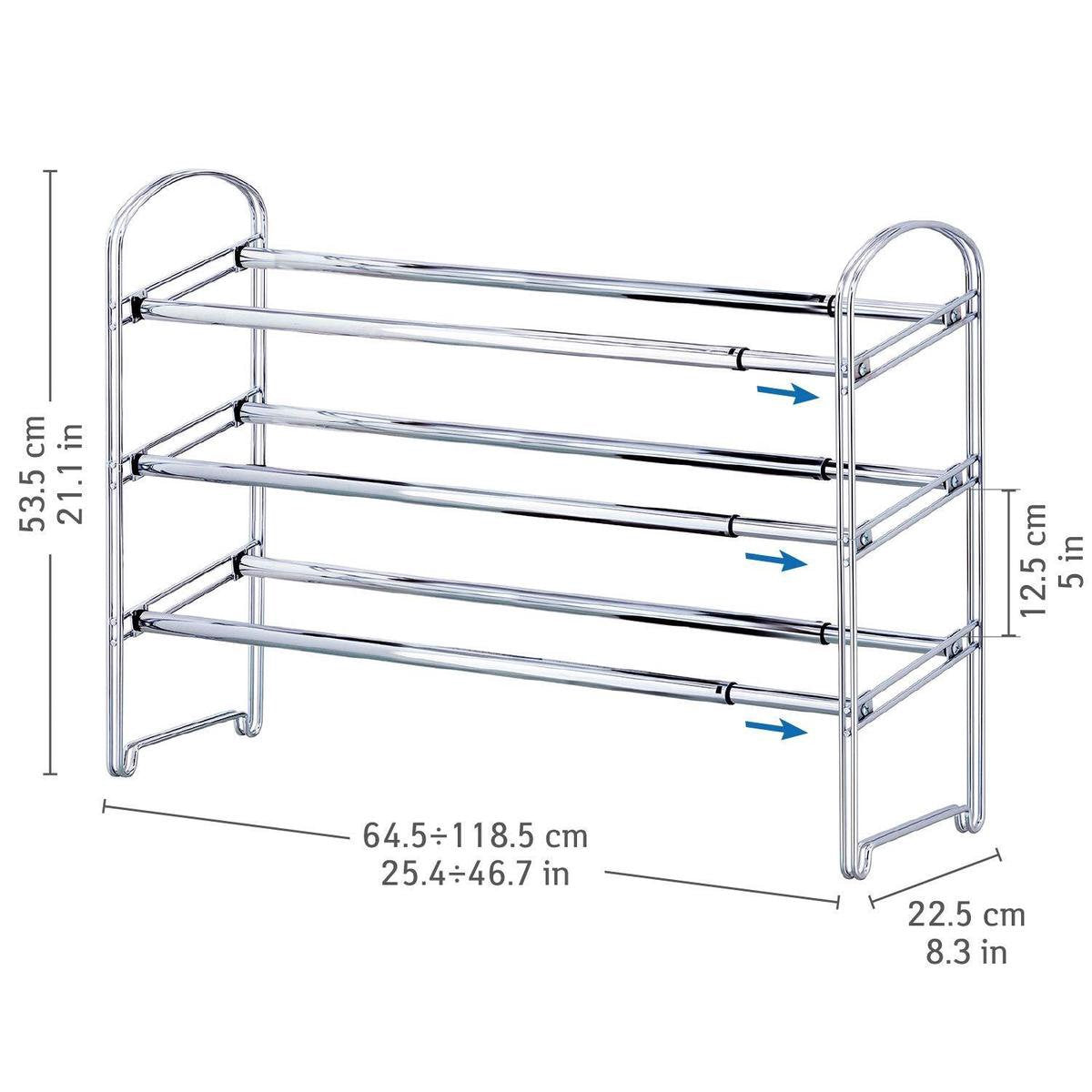 Tatkraft MAESTRO - Verstelbaar Metalen Schoenenrek, 3 Etages, 15 Paar, 65-119 CM