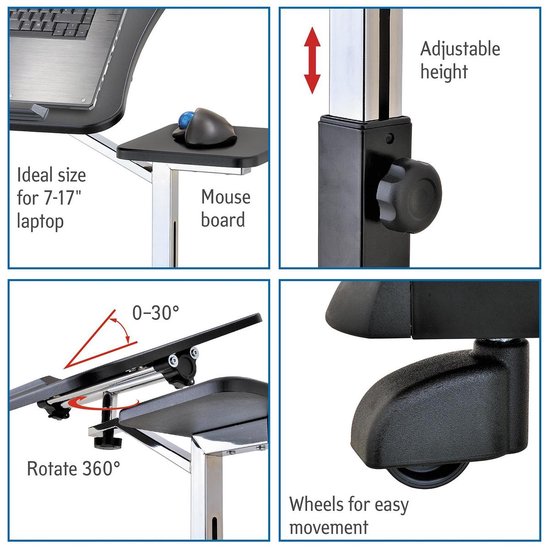 Tatkraft JOY Ergonomische Verstelbare Laptoptafel op Wielen - Zwart