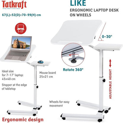 Tatkraft LIKE Ergonomische Laptoptafel Tatkraft LIKE - Verstelbaar op Wielen - Wit