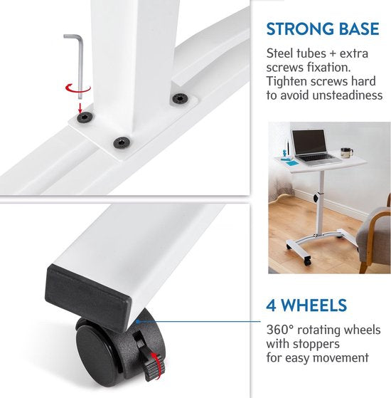 Tatkraft CHEER - Ergonomische Verstelbare Laptoptafel op Wielen - Wit