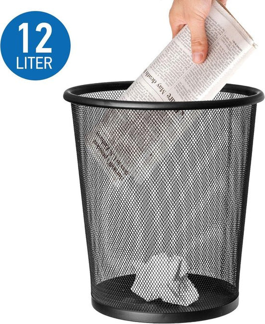 Robuuste RVS Mesh Prullenbak - 12 L - Zwart
