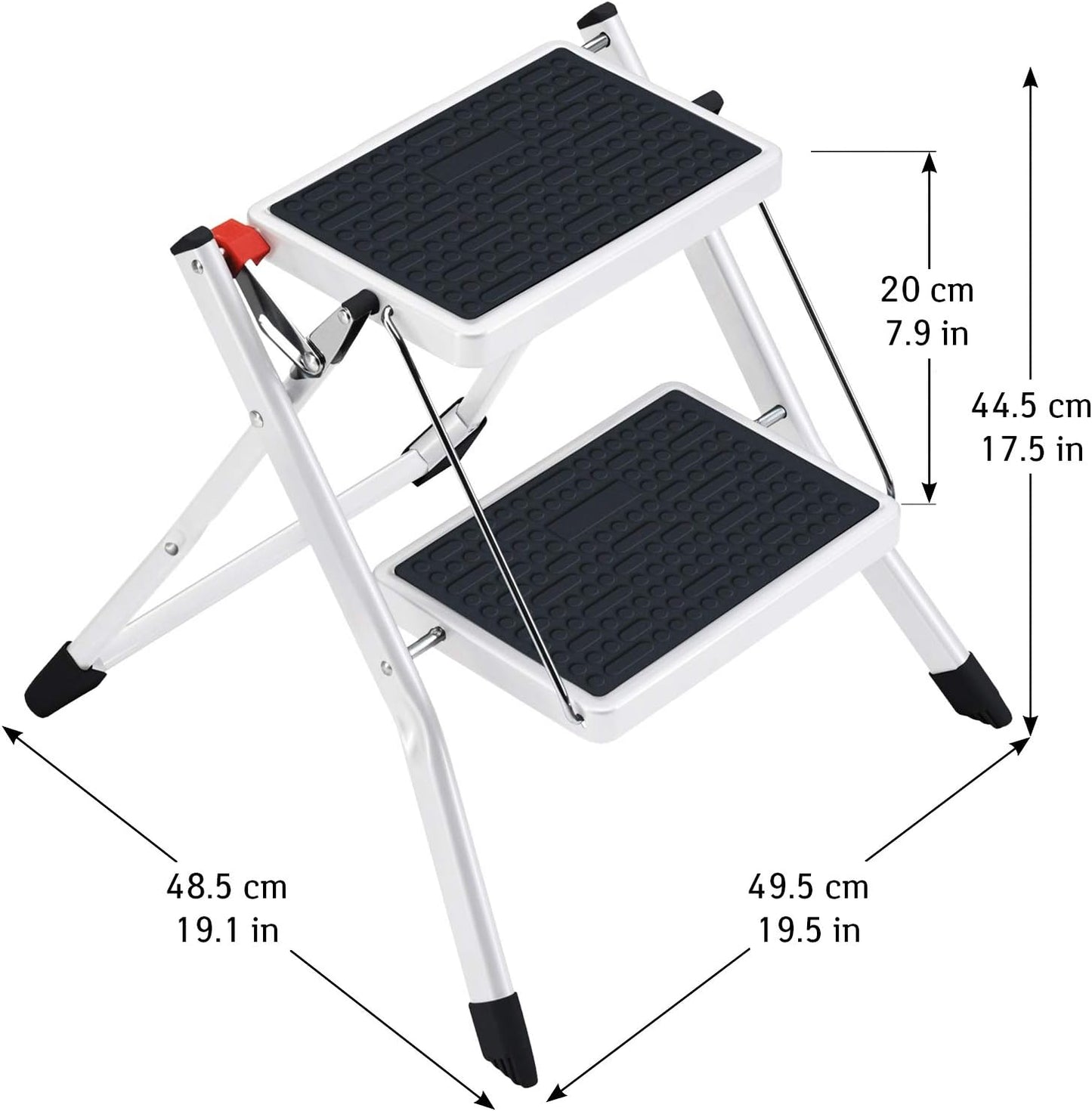 Tatkraft ROCK vouwladder 2 treden, stevig vouwtrap huishoudstaal, draagkracht 150 kg, 49,5 x 48,5 x 44,5, anti-slip EN certificator - keukentrap - magazijntrap