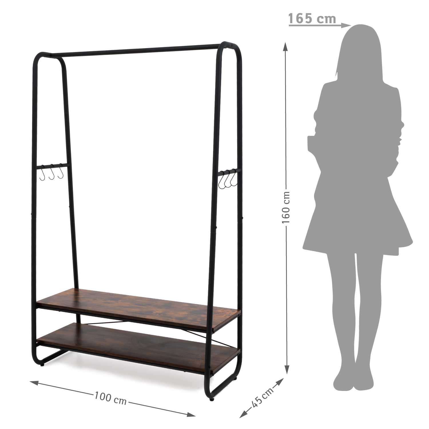 Tatkraft ANNELI - Kledingrek voor zware belasting, kapstok met 2 planken, belastbaar tot 170 kg, zwart, 6