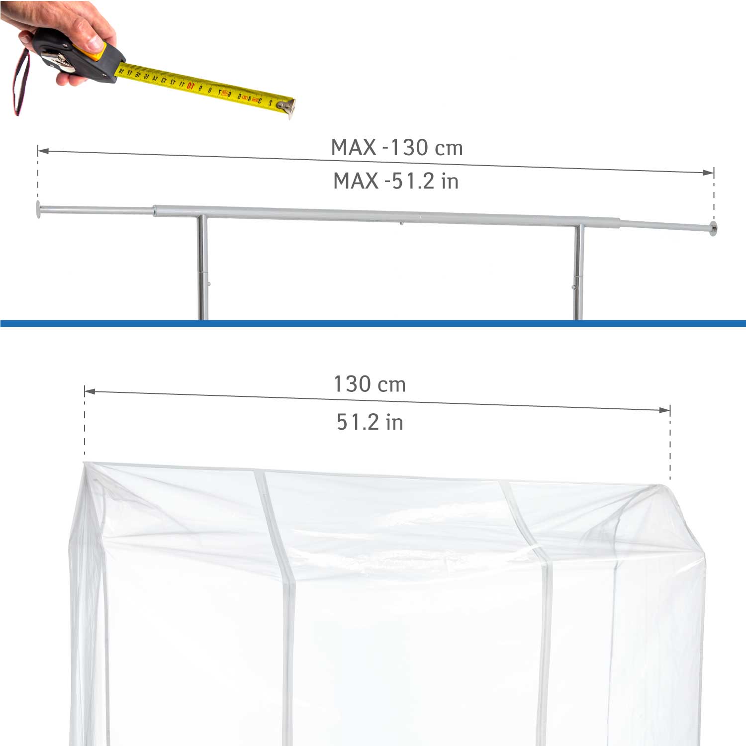 Tatkraft ANWALT - Beschermhoes voor kledingrek, afdekking kledingstang, uv-stralen, vuil, 2 ritssluitingen, transparant, 5