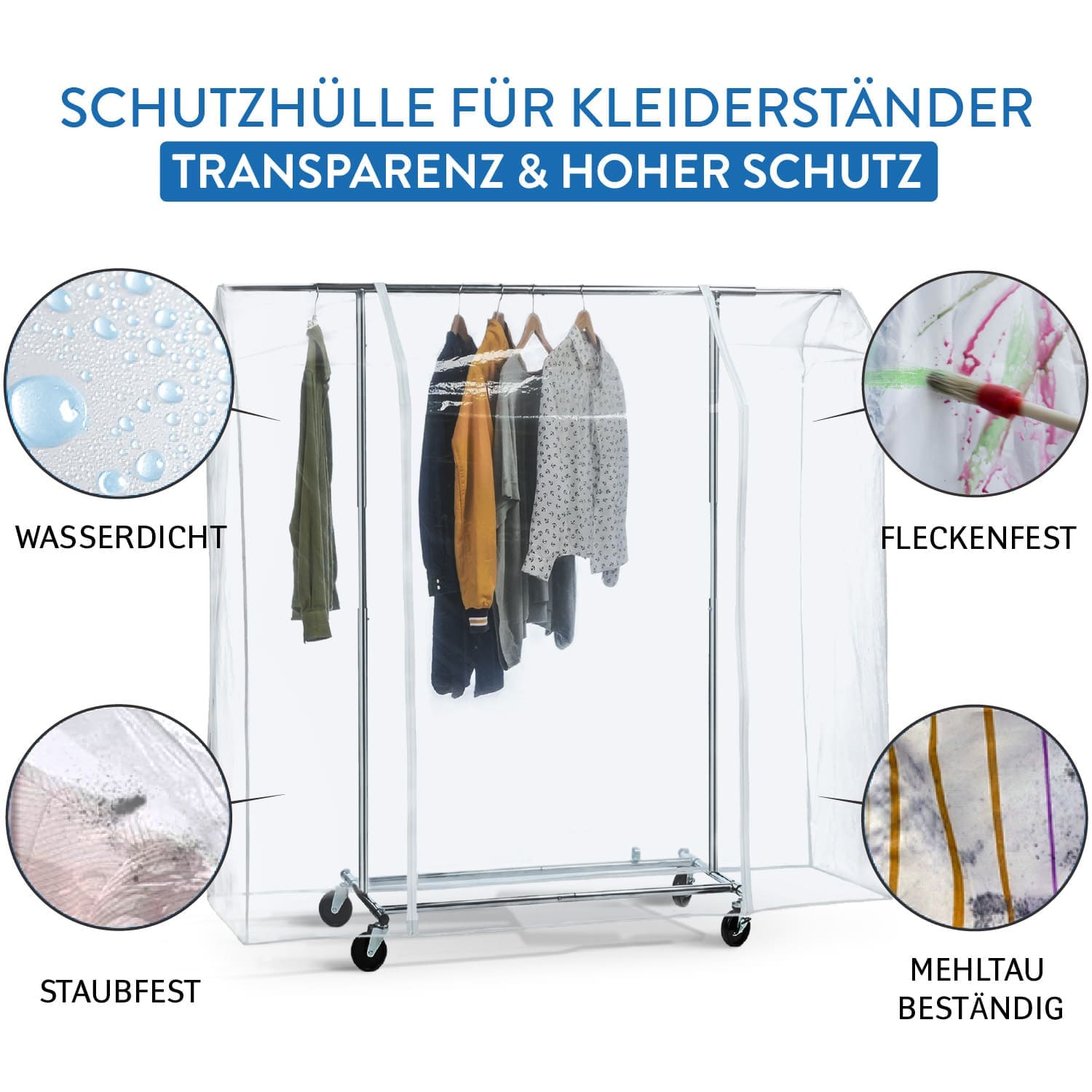 Tatkraft BIG - Beschermhoes voor kledingrek, afdekking kledingstang, beschermt je kleding tegen vocht, uv-stralen, 2 ritssluitingen, 1