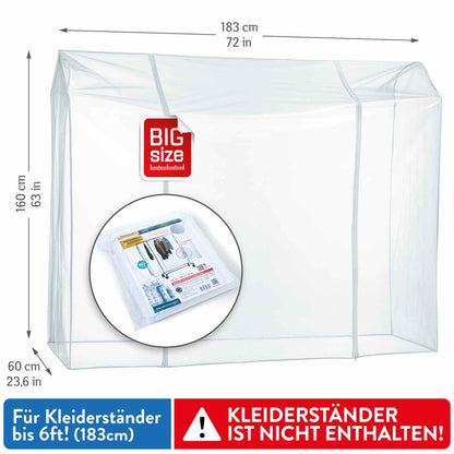 Tatkraft BIG - Beschermhoes voor kledingrek, afdekking kledingstang, beschermt je kleding tegen vocht, uv-stralen, 2 ritssluitingen, 3