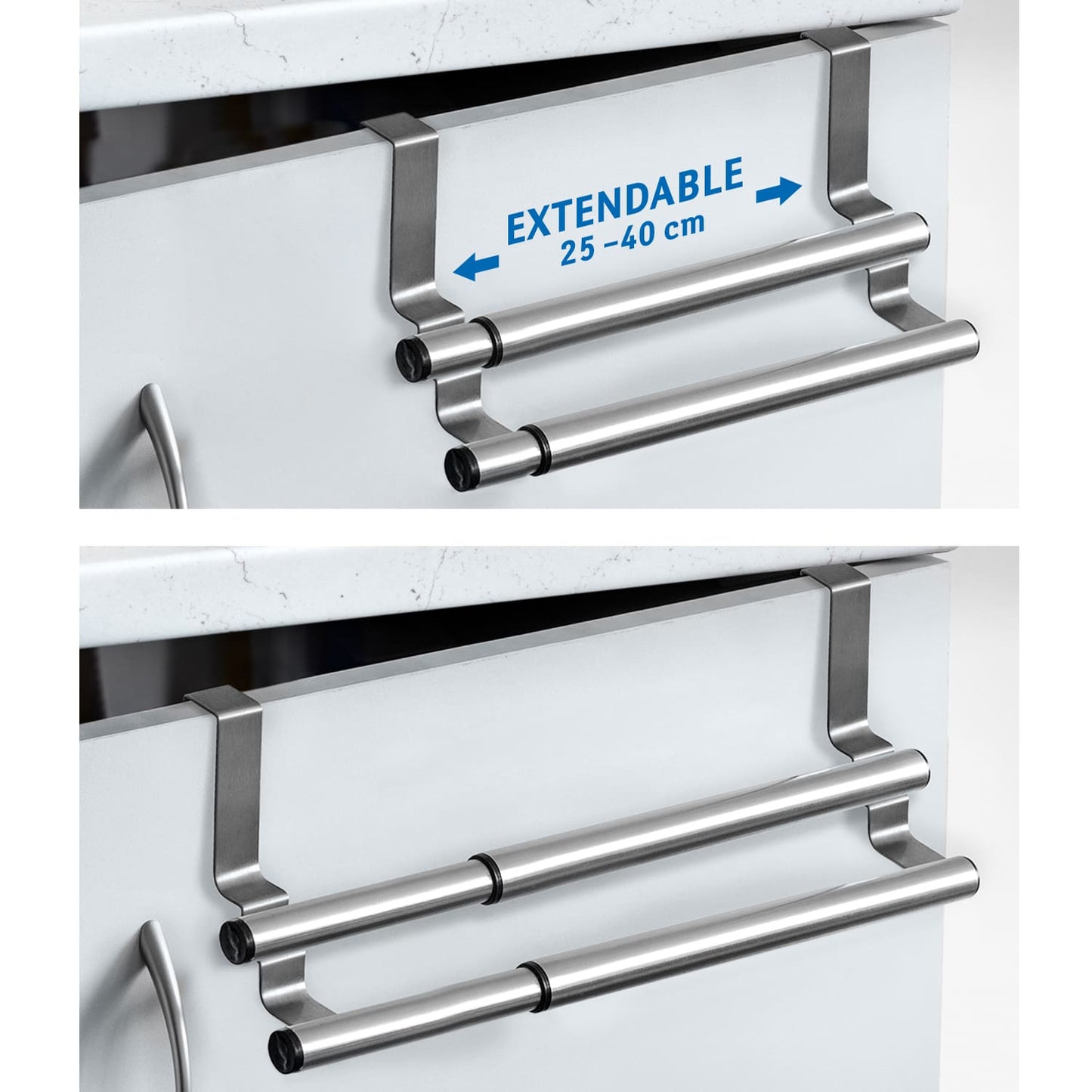 Tatkraft DOUBLE - Telescopische Dubbele RVS Kastdeur Handdoekrek voor de keukenkast of een andere deur - Uitschuifbaar, 5