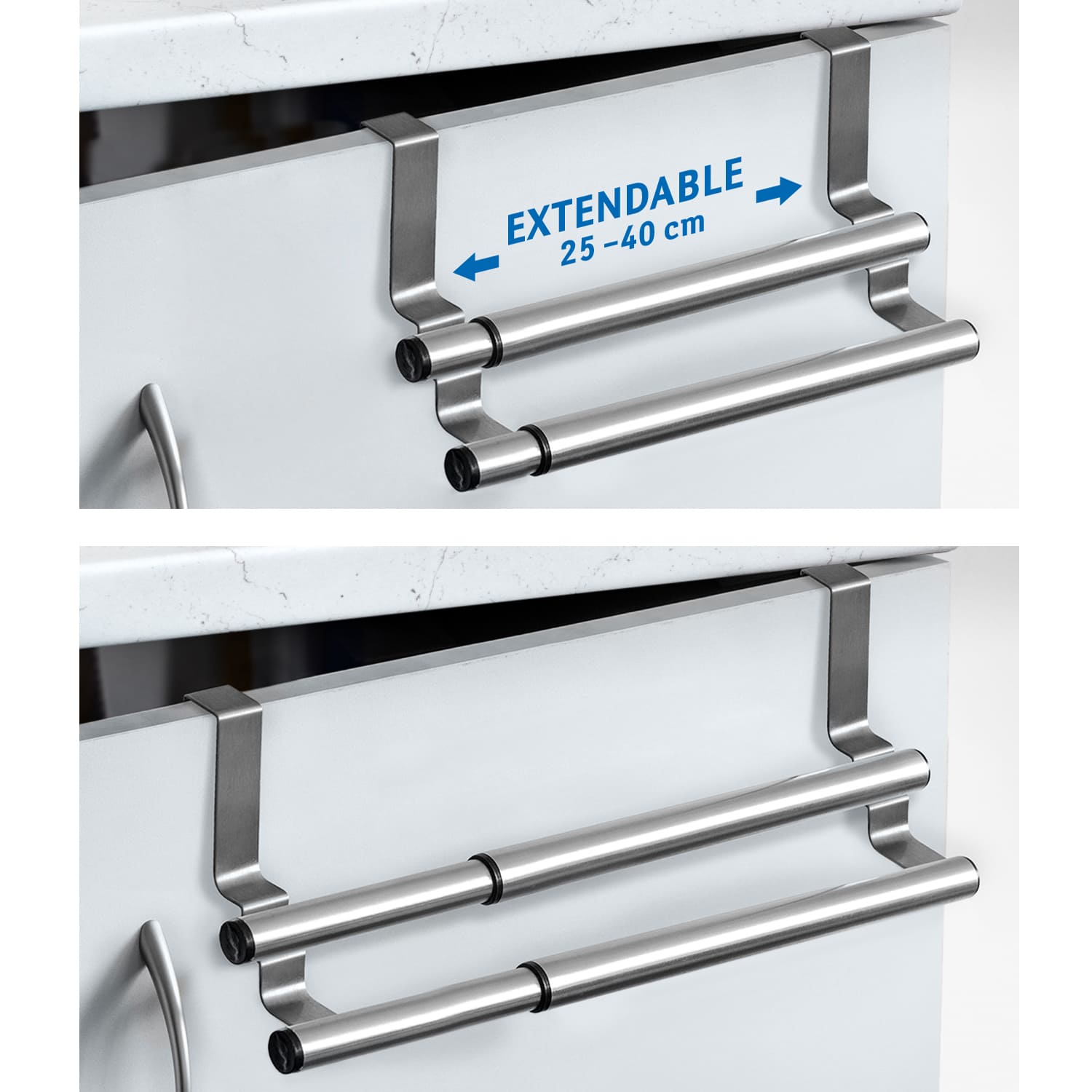 Tatkraft DOUBLE - Telescopische Dubbele RVS Kastdeur Handdoekrek voor de keukenkast of een andere deur - Uitschuifbaar, 5