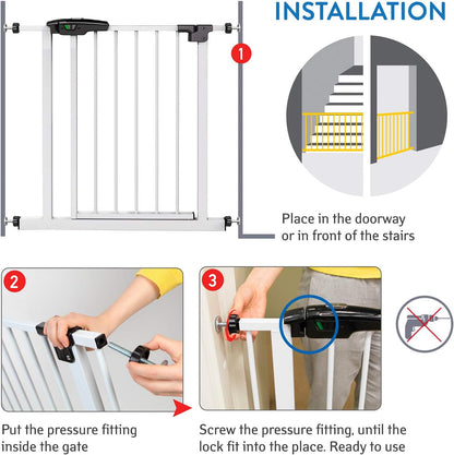 Tatkraft GATE - Verstelbaar babyhekje voor trappen en deuropeningen met OpenClose-indicator, duurzaam intrekbaar veiligheidshek drukpasvorm, 9