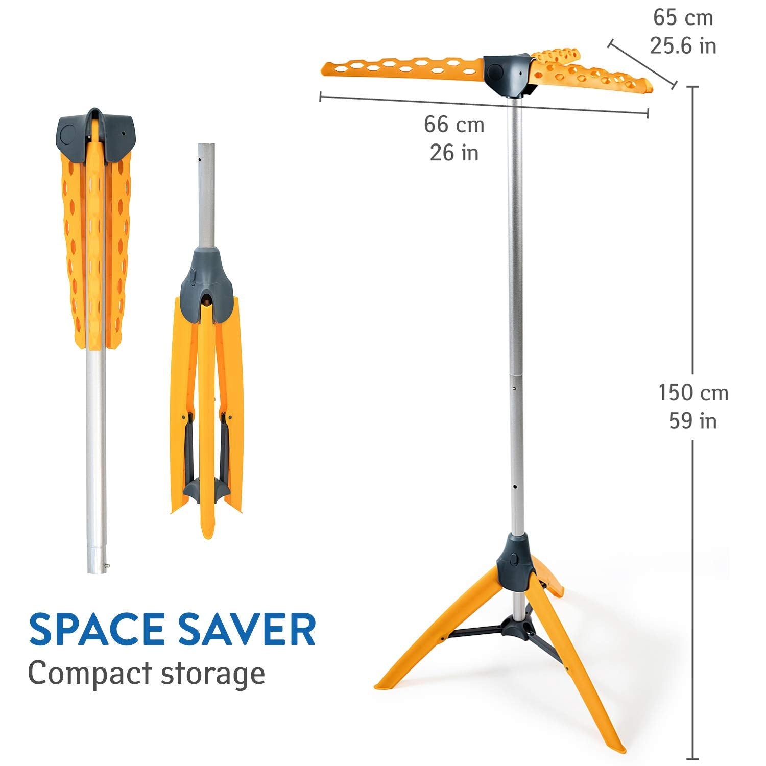 Tatkraft PALM - Strijkwasrek, droogmolen voor camping, roestvrij staal, compact opvouwbaar, oranje, 2