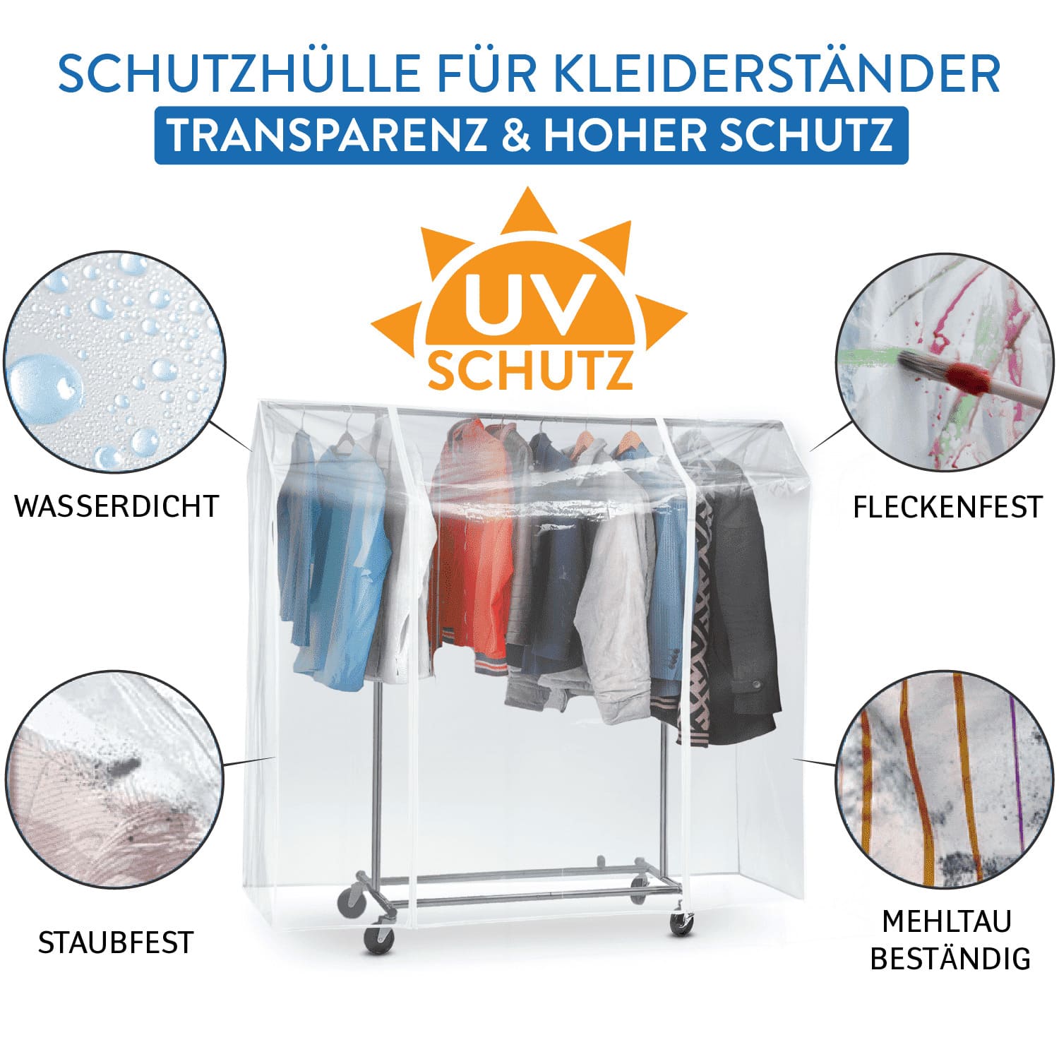 HLC - Stofbescherming voor kleerhangers, 150 x 133 x 55 cm, met ritssluiting HLC - Stofbescherming voor kleerhangers, 150 x 133 x 55 cm, met ritssluiting