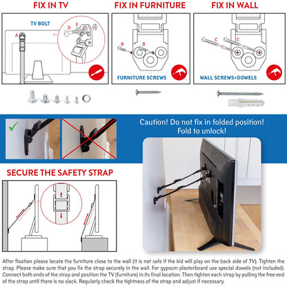 Tatkraft PROTECT - TV Straps, Kantelbeveiliging Voor Televisie & Meubels, Anti Kantel Banden, Set 4 Stuks, 6