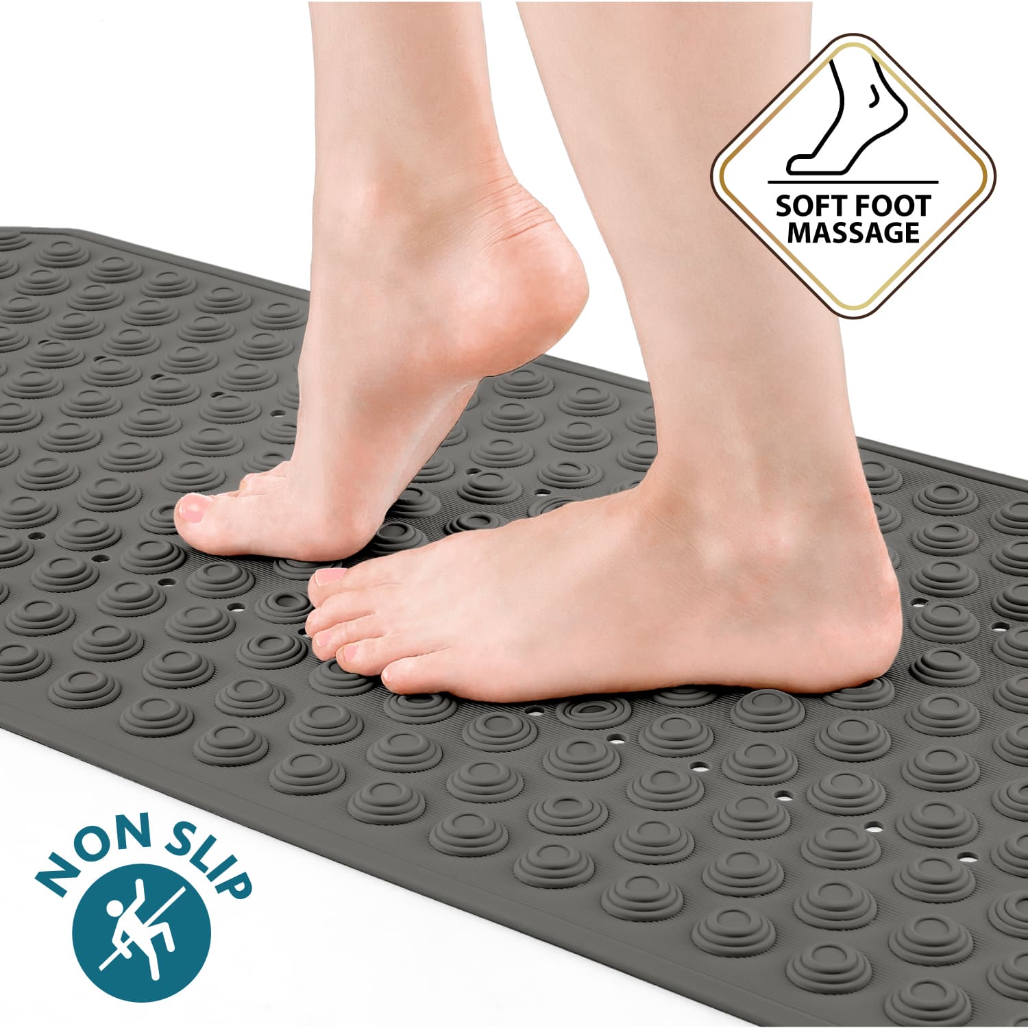 Tatkraft SECURE - Antislip Douchemat, Rubberen Badmat 153 Sterke Zuignappen, Veiligheid en Comfort voor Ouderen en Kinderen, Zwart, 1