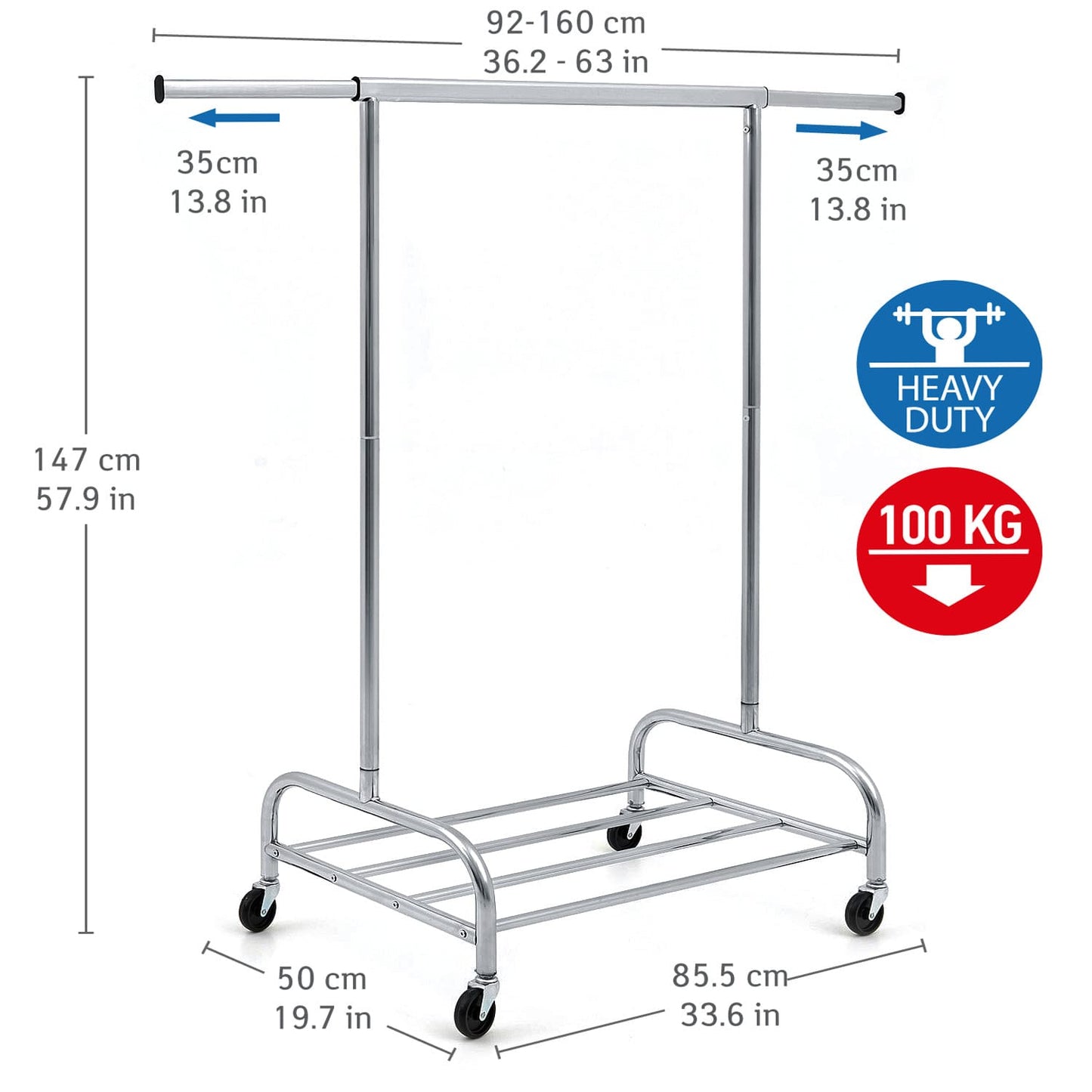 Tatkraft TIGER - Professioneel Heavy Duty Verrijdbaar Kledingrek Met Schoenenrek Op Wielen, 100Kg Belastbaar, 1