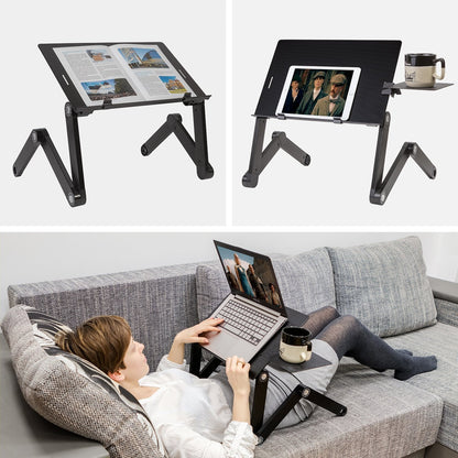 WonderWorker EINSTEIN - Laptopstandaard, inklapbaar, in hoogte verstelbaar, laptopstandaard voor bed, muisplank, 2 USB-ventilatorenzwart, 4