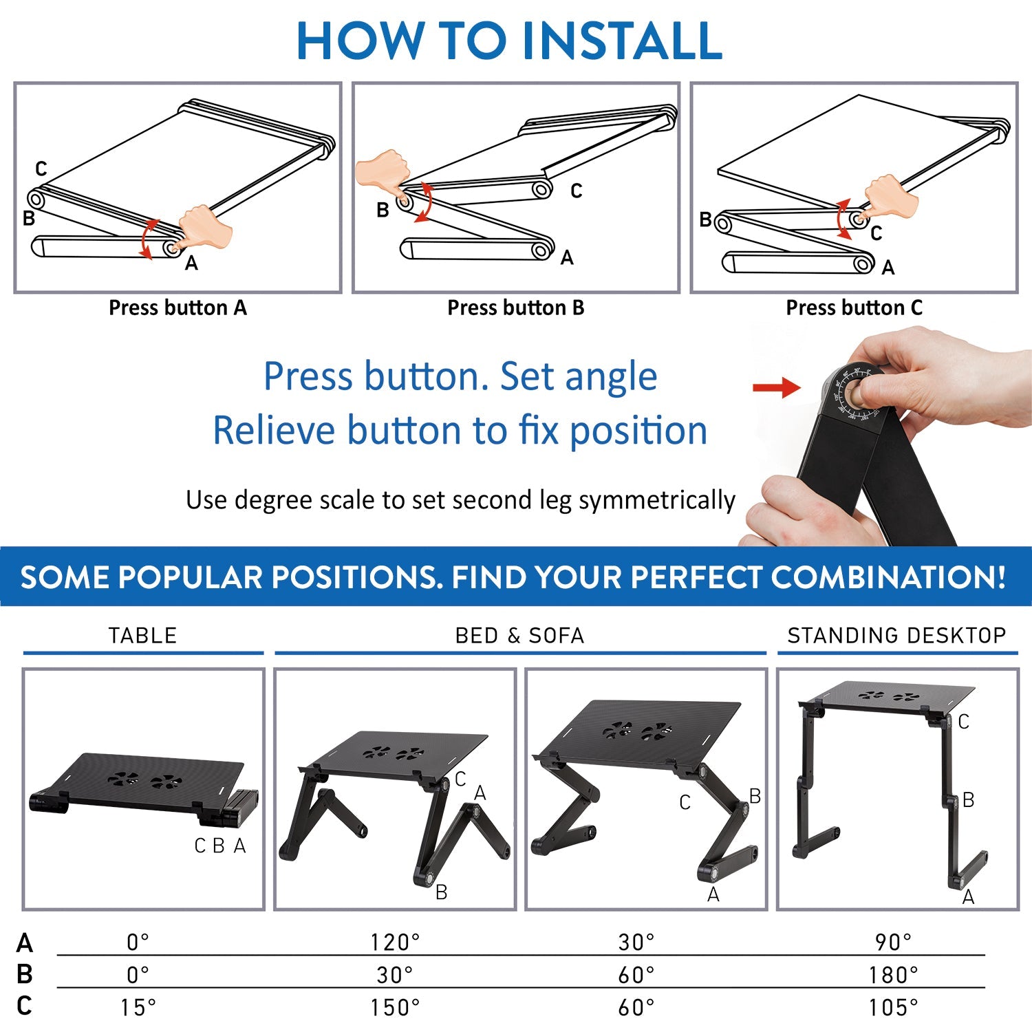 WonderWorker EINSTEIN - Laptopstandaard, inklapbaar, in hoogte verstelbaar, laptopstandaard voor bed, muisplank, 2 USB-ventilatorenzwart, 7